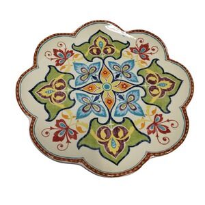 Pier 1 Imports Tapestry Ironstone Scalloped 9.25" Plate Trivet Floral Medallion